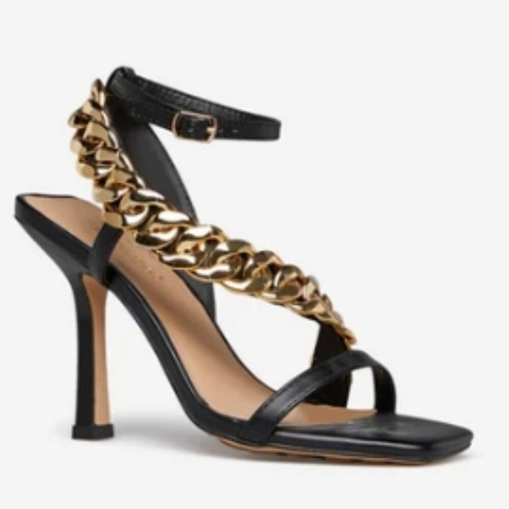 ShoeDazzle  Jarah Heeled Sandal Black Caviar 9 NWT